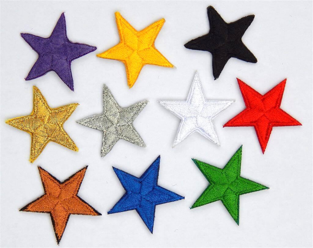 Iron on stars > patches > star applique > embroidered > 1" (25mm